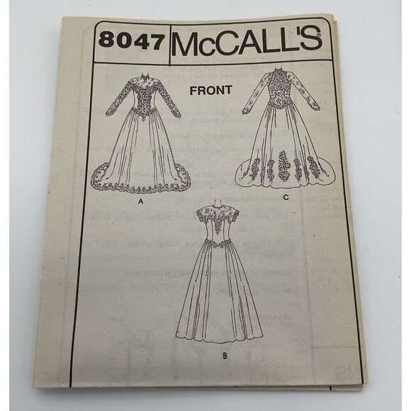 McCalls 8047 Wedding Dress Sewing Pattern Alicyn Exclusives 3 options VTG Sz AX - Picture 2 of 4